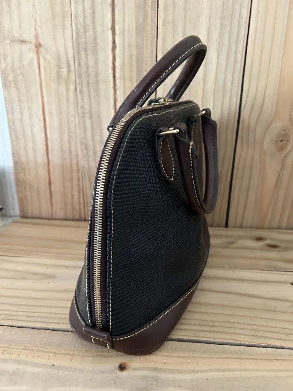 Dooney & Bourke Lizard Embossed Leather Domed Satchel Handbag